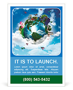 Earth with the different elements on its surface. Humorous collage. Ad Template