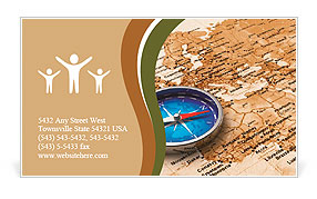 Macro view of blue metal compass on the old world map Business Card Template
