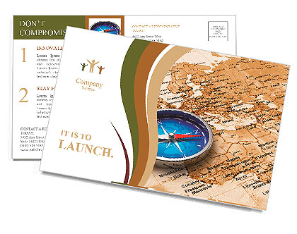 Macro view of blue metal compass on the old world map Postcard Template