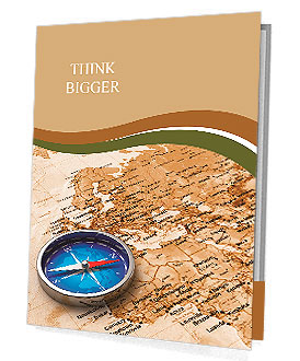 Macro view of blue metal compass on the old world map Presentation Folder