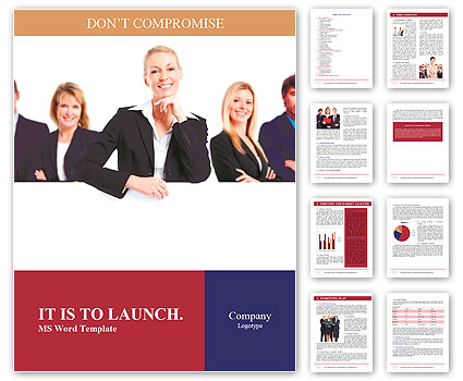 Group of professional business people with banner. Isolated over white background. Word Template