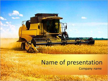 Combine harvester on a wheat field with a blue sky PowerPoint Template