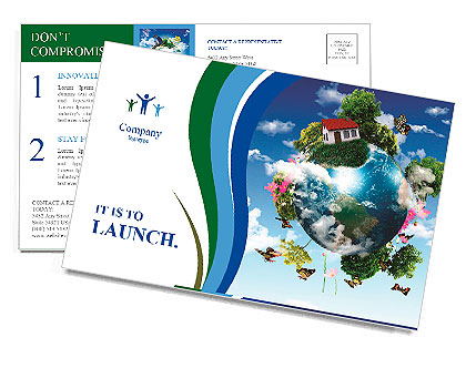 Earth with the different elements on its surface. Humorous collage. Postcard Template