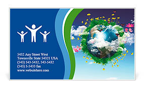 Earth with the different elements on its surface. Humorous collage. Business Card Template