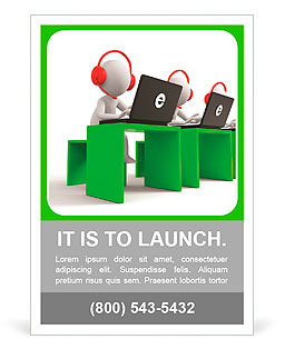 Desk/computer / four businessmen working, each sitting at a desk Ad Template