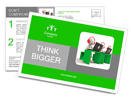 Desk/computer / four businessmen working, each sitting at a desk Postcard Template