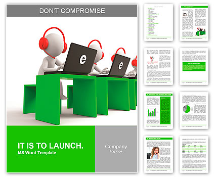 Desk/computer / four businessmen working, each sitting at a desk Word Template