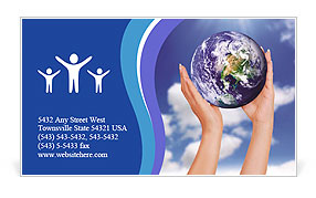 Holding a glowing earth globe in his hands Business Card Template