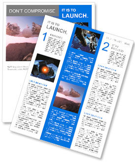 Spacecraft over the mountainous terrain of the planet. Newsletter Template