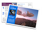 Spacecraft over the mountainous terrain of the planet. Postcard Template