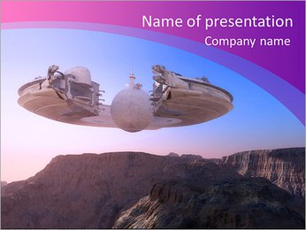Spacecraft over the mountainous terrain of the planet. PowerPoint Template