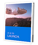 Spacecraft over the mountainous terrain of the planet. Presentation Folder