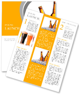 Two bottles of beer on ice. Isolated on white background. Newsletter Template