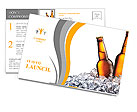 Two bottles of beer on ice. Isolated on white background. Postcard Template