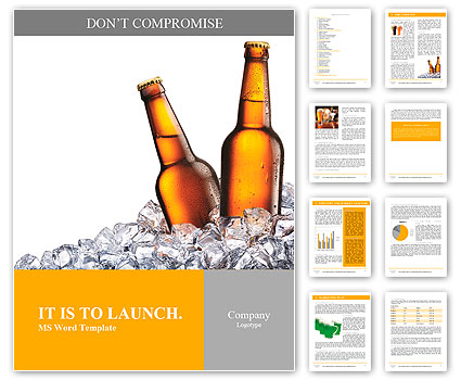Two bottles of beer on ice. Isolated on white background. Word Template