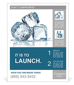 Three ice cubes on white background. Poster Template