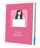 Smiling woman holding blank billboard. Presentation Folder