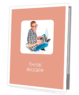 Seated teenager using a laptop. Isolated on white background Presentation Folder