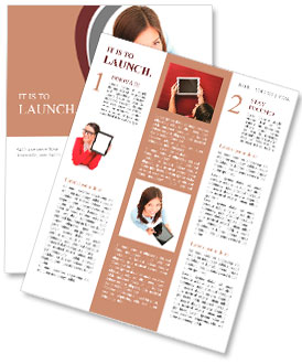 Tablet computer. Business woman using digital tablet computer PC happy isolated on white background. Newsletter Template