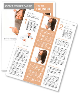 Happy smiling beautiful young business woman showing blank signboard, isolated over white background Newsletter Template