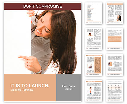 Happy smiling beautiful young business woman showing blank signboard, isolated over white background Word Template