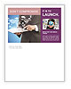 Suit-Wearing Businessman Holding A Tablet With Contact And World Map Display. Newsletter Template