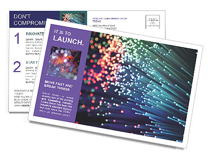 Dynamic Optical Fibers Flying In A Technologically Advanced Background Postcard Template