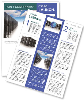 Cloud Computing And Computer Networking: Network Servers In Rows With Blue Sky And Clouds Newsletter Template