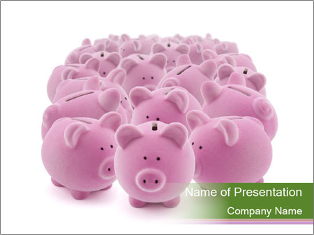 Pink Piggy Banks In A Large Group For Saving Money Google Slides Theme