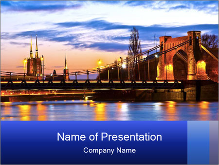 Dusk In Wroclaw: Grunwaldzki Bridge And Cathedral Amongst The Most Iconic Buildings Google Slides Theme - Slide 1