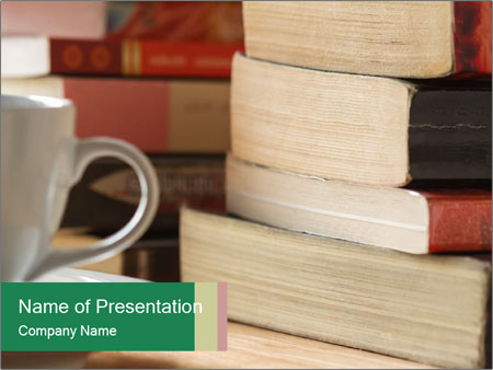 Table Stacked With Read Books - Organized Book Pile After Reading Session Google Slides Theme