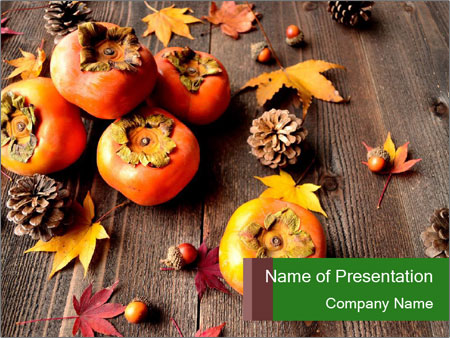 Autumnal Pairing: Persimmons And Japanese Maple Leaves Google Slides Theme
