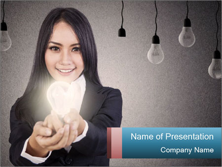 Bright Idea Symbolized By Businesswoman Holding A Light Bulb Google Slides Theme