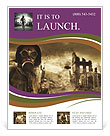 Gas Mask Wearing Post-Apocalyptic Survivor Standing In A Ruined Cityscape. Flyer Template