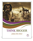Gas Mask Wearing Post-Apocalyptic Survivor Standing In A Ruined Cityscape. Poster Template