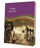 Gas Mask Wearing Post-Apocalyptic Survivor Standing In A Ruined Cityscape. Presentation Folder