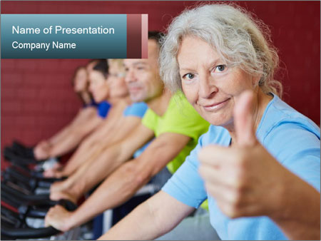 Elderly Woman With Thumbs Up In Spinning Workout At Fitness Center Google Slides Theme