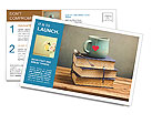 Antique Books And Heart-Shaped Cup On Wooden Table: A Nostalgic Display Of Vintage Charm. Postcard Template