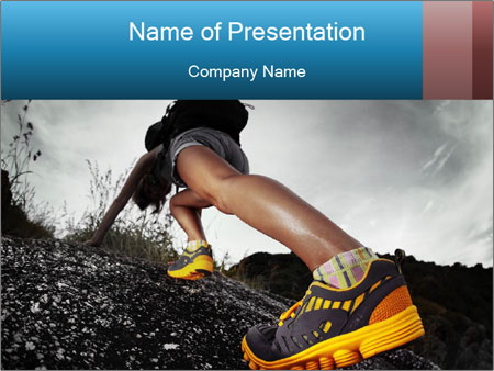 Rocky Terrain Hiking: A Close-Up Of Hiker's Boot With Backpack Google Slides Theme