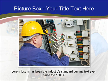 Inspecting High Voltage Power Electric Line Distribution Fuseboard: An Electrician Builder At Work Checking Wires With Drawings. Google Slides Theme - Slide 15