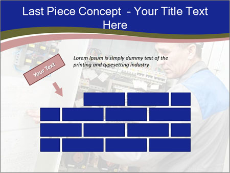 Inspecting High Voltage Power Electric Line Distribution Fuseboard: An Electrician Builder At Work Checking Wires With Drawings. Google Slides Theme - Slide 46