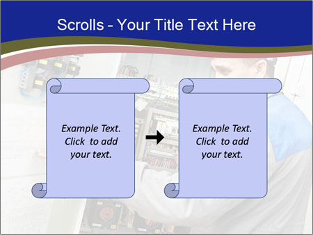 Inspecting High Voltage Power Electric Line Distribution Fuseboard: An Electrician Builder At Work Checking Wires With Drawings. Google Slides Theme - Slide 74