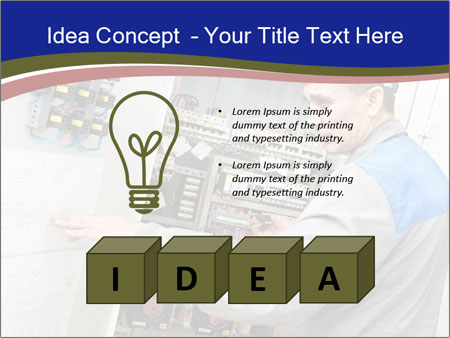 Inspecting High Voltage Power Electric Line Distribution Fuseboard: An Electrician Builder At Work Checking Wires With Drawings. Google Slides Theme - Slide 80