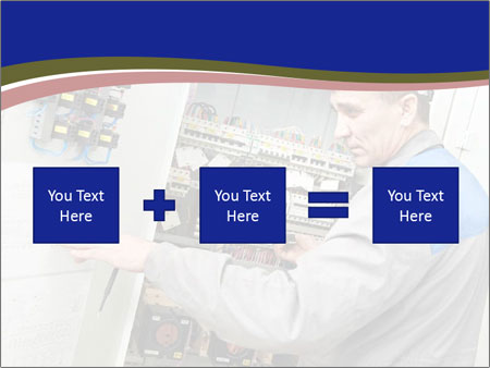 Inspecting High Voltage Power Electric Line Distribution Fuseboard: An Electrician Builder At Work Checking Wires With Drawings. Google Slides Theme - Slide 95