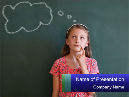 Young Female Student Lost In Thought In Front Of Chalkboard With Thinking Bubble Google Slides Theme