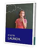 Young Female Student Lost In Thought In Front Of Chalkboard With Thinking Bubble Presentation Folder