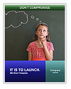 Young Female Student Lost In Thought In Front Of Chalkboard With Thinking Bubble Word Template