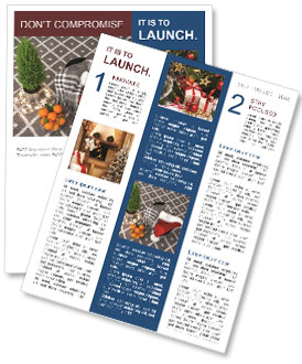 Festive Holiday Arrangement Featuring Santa Hat, Plaid, Lights, Clementines, And Miniature Green Tree. Newsletter Template