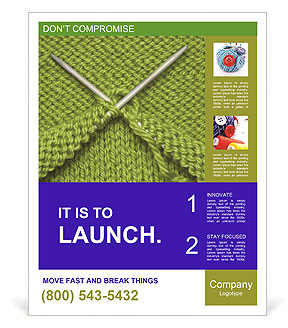 Knitting Supplies: Spokes, Wool Yarn, And Techniques Poster Template